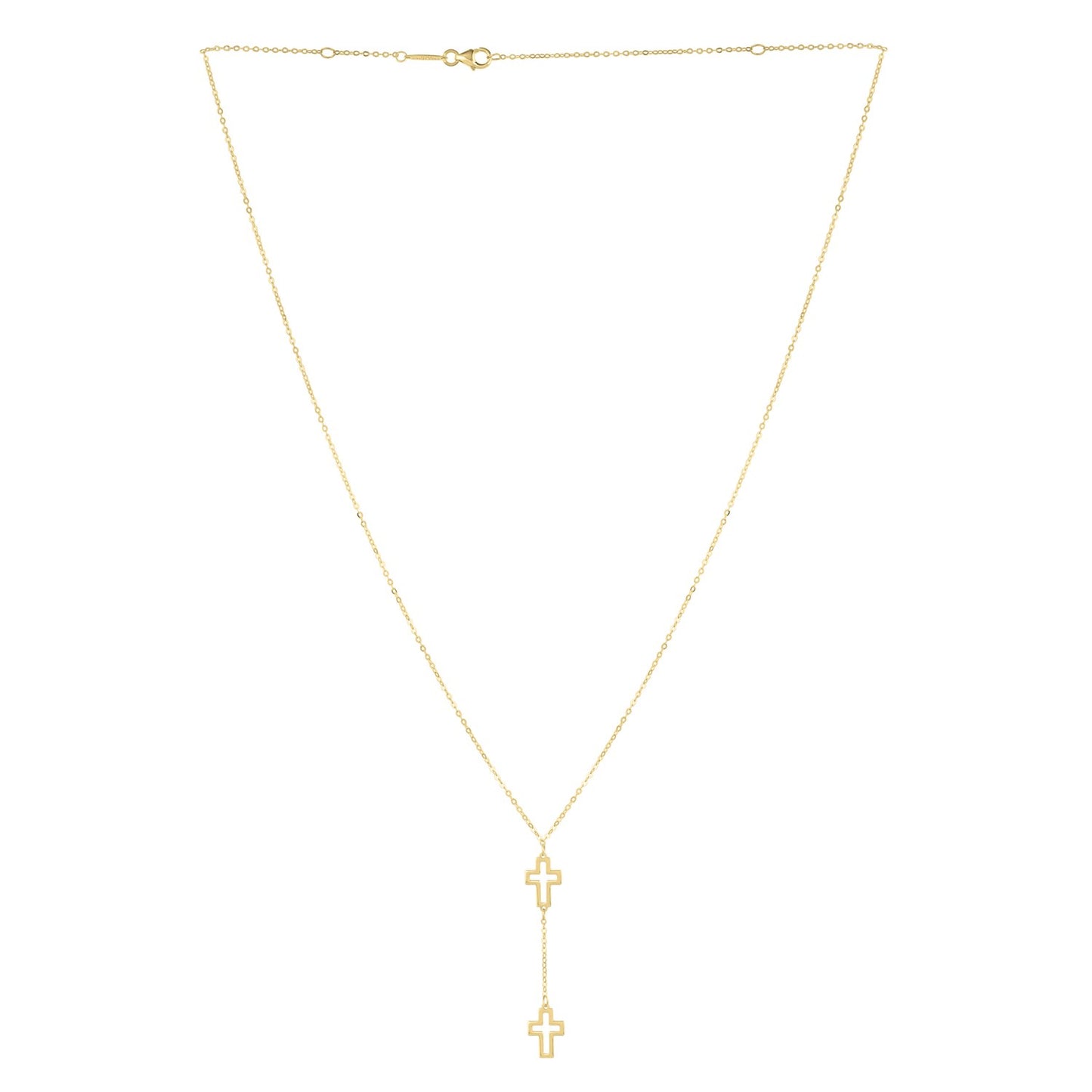 Double Cross Drop Necklace in 14K Yellow Gold