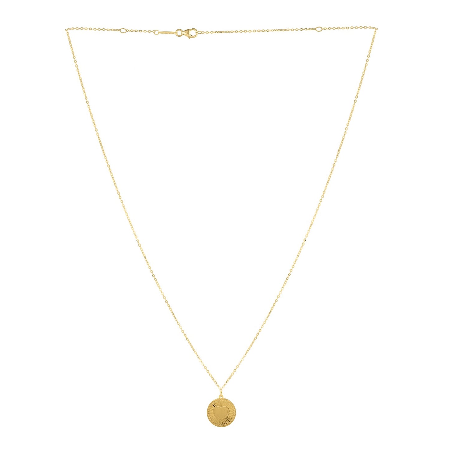 Diamond Cut Heart Disc Necklace in 14K Yellow Gold